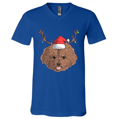 Poodle Dog Santa Claus Hat Christmas Xmas Holiday Reindeer Funny Gift V-Neck T-Shirt