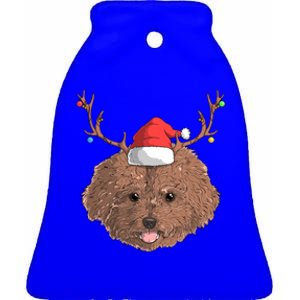 Poodle Dog Santa Claus Hat Christmas Xmas Holiday Reindeer Funny Gift Ceramic Bell Ornament