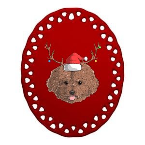 Poodle Dog Santa Claus Hat Christmas Xmas Holiday Reindeer Funny Gift Ceramic Oval Ornament