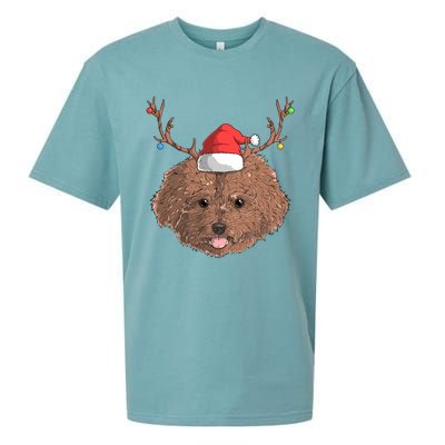 Poodle Dog Santa Claus Hat Christmas Xmas Holiday Reindeer Funny Gift Sueded Cloud Jersey T-Shirt