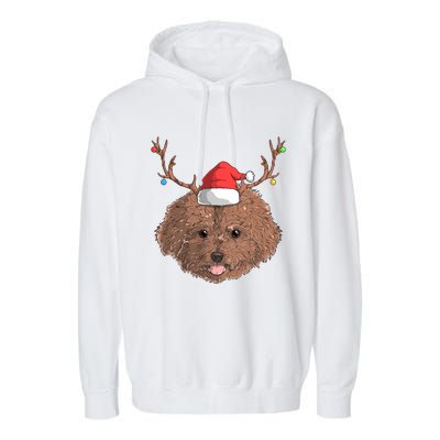 Poodle Dog Santa Claus Hat Christmas Xmas Holiday Reindeer Funny Gift Garment-Dyed Fleece Hoodie