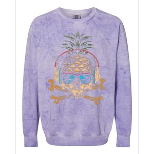 Pineapple DJ Skull Summer Vibes Gamer Hawaiian Sunglasses Colorblast Crewneck Sweatshirt