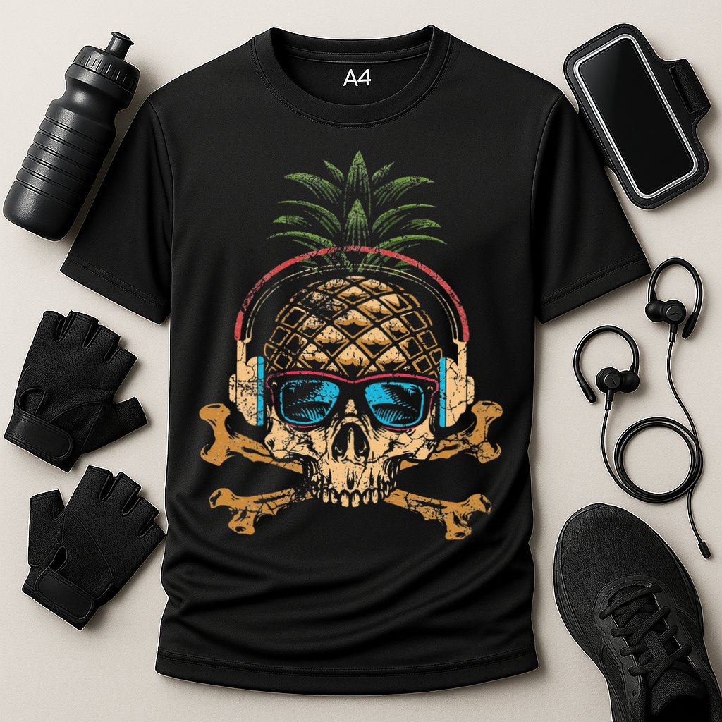 Pineapple DJ Skull Summer Vibes Gamer Hawaiian Sunglasses Performance Shirt