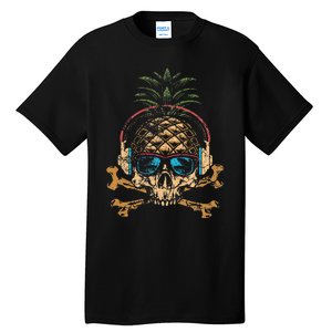 Pineapple DJ Skull Summer Vibes Gamer Hawaiian Sunglasses Tall T-Shirt