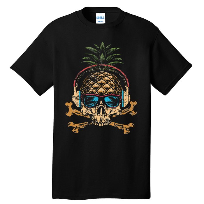 Pineapple DJ Skull Summer Vibes Gamer Hawaiian Sunglasses Tall T-Shirt