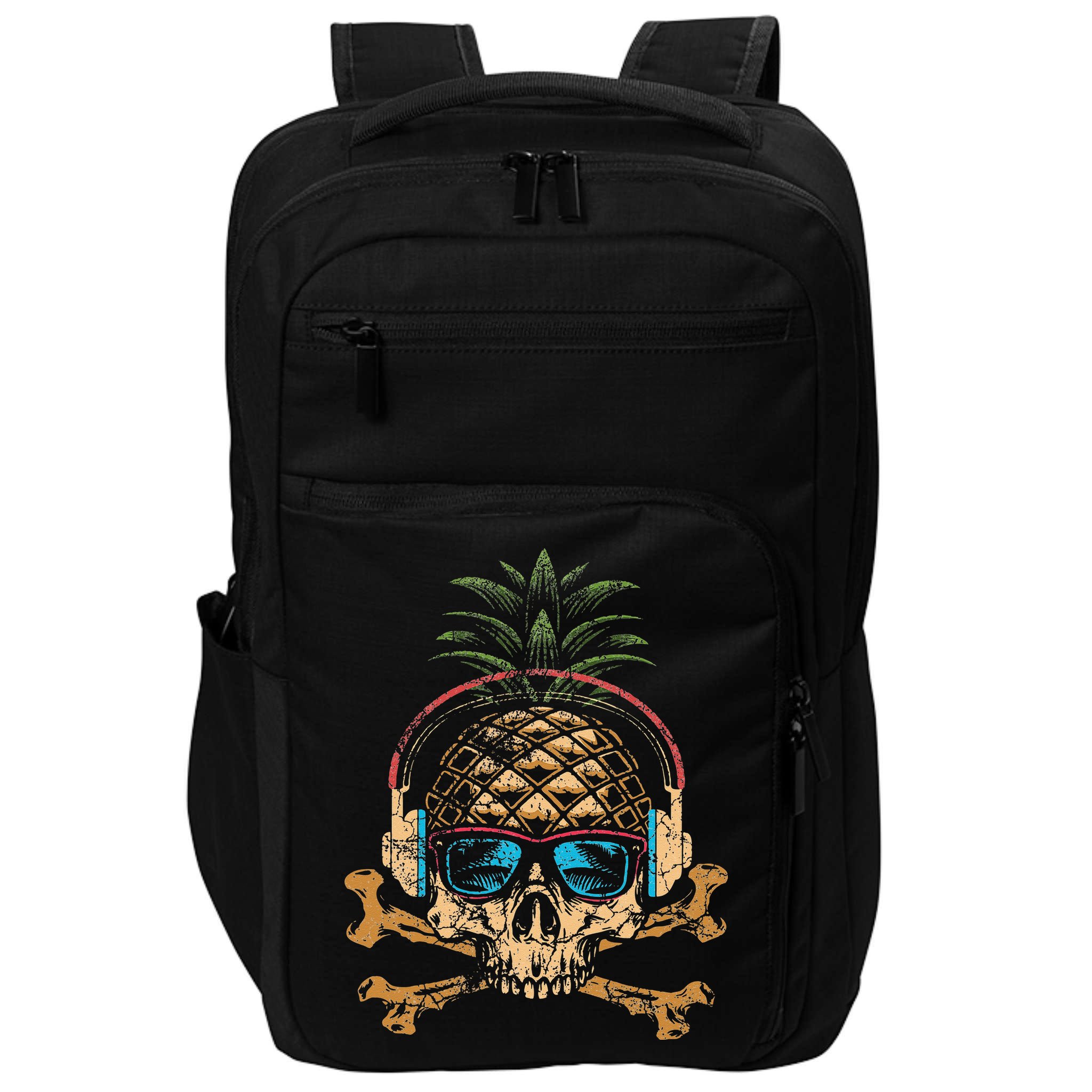 Pineapple DJ Skull Summer Vibes Gamer Hawaiian Sunglasses Impact Tech Backpack