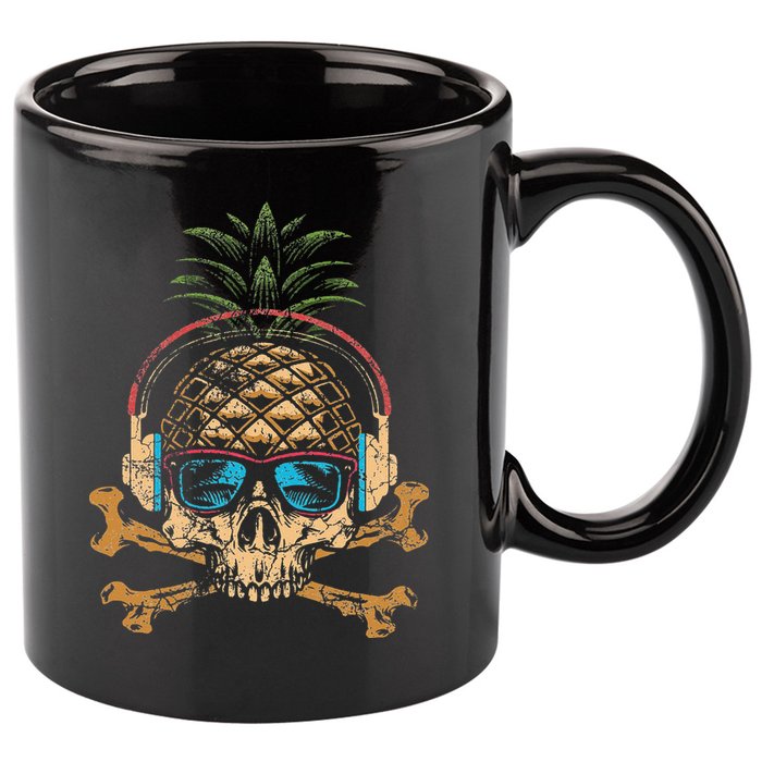 Pineapple DJ Skull Summer Vibes Gamer Hawaiian Sunglasses 11oz C Handle Ceramic Mug