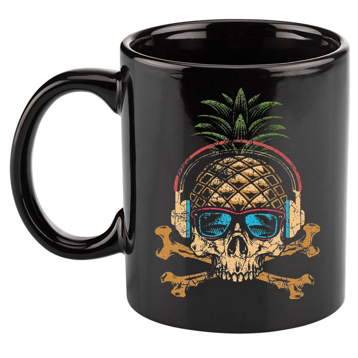 Pineapple DJ Skull Summer Vibes Gamer Hawaiian Sunglasses 11oz C Handle Ceramic Mug