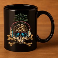 Pineapple DJ Skull Summer Vibes Gamer Hawaiian Sunglasses 11oz C Handle Ceramic Mug
