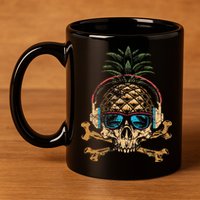 Pineapple DJ Skull Summer Vibes Gamer Hawaiian Sunglasses 11oz C Handle Ceramic Mug