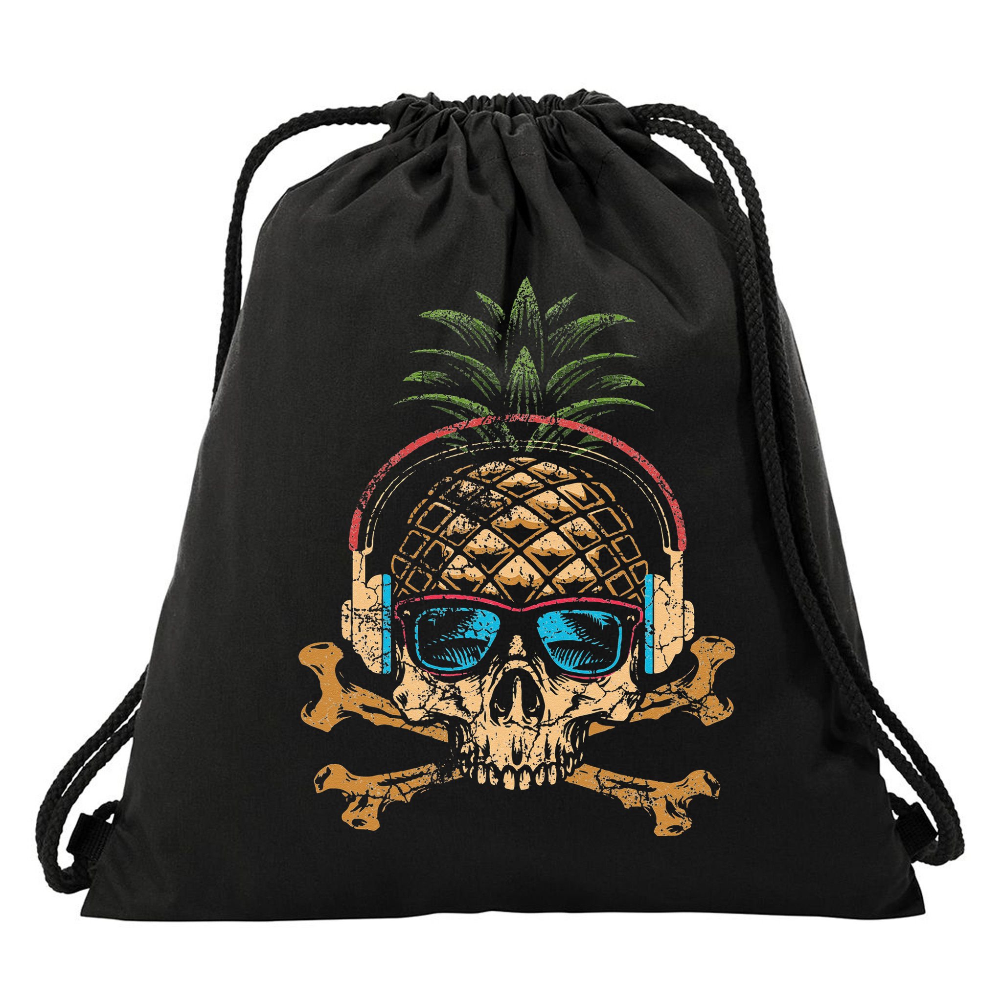 Pineapple DJ Skull Summer Vibes Gamer Hawaiian Sunglasses Drawstring Bag