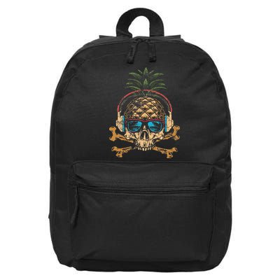 Pineapple DJ Skull Summer Vibes Gamer Hawaiian Sunglasses 16 in Basic Backpack