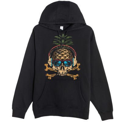 Pineapple DJ Skull Summer Vibes Gamer Hawaiian Sunglasses Premium Pullover Hoodie