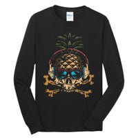 Pineapple DJ Skull Summer Vibes Gamer Hawaiian Sunglasses Tall Long Sleeve T-Shirt