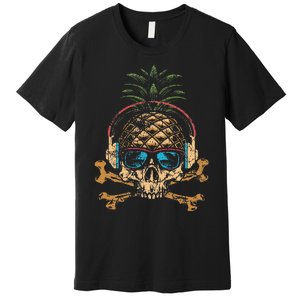 Pineapple DJ Skull Summer Vibes Gamer Hawaiian Sunglasses Premium T-Shirt