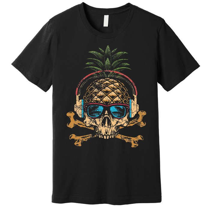 Pineapple DJ Skull Summer Vibes Gamer Hawaiian Sunglasses Premium T-Shirt