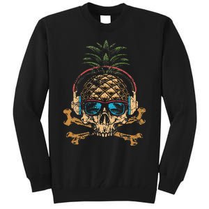 Pineapple DJ Skull Summer Vibes Gamer Hawaiian Sunglasses Tall Sweatshirt