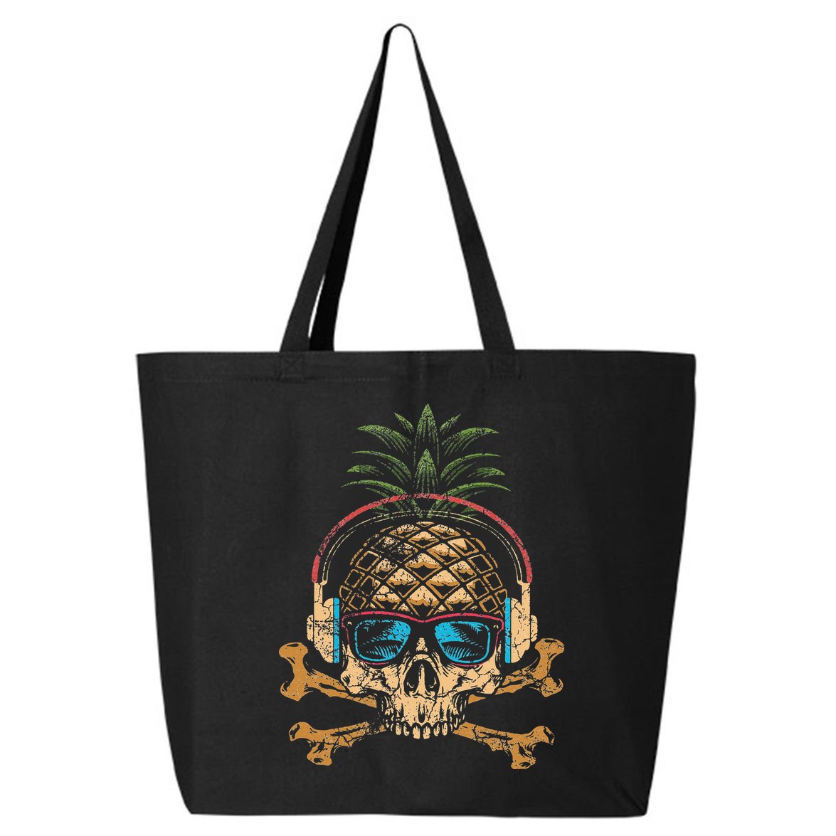 Pineapple DJ Skull Summer Vibes Gamer Hawaiian Sunglasses 25L Jumbo Tote