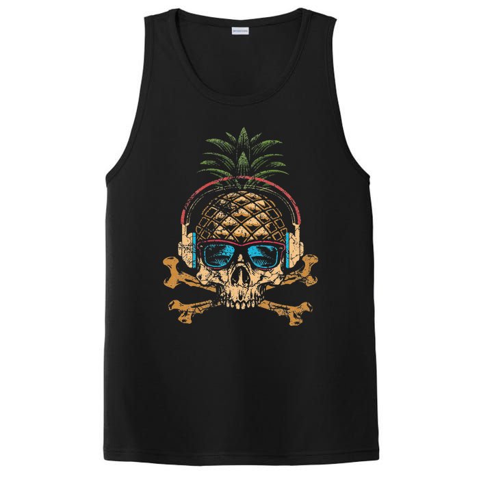 Pineapple DJ Skull Summer Vibes Gamer Hawaiian Sunglasses PosiCharge Competitor Tank