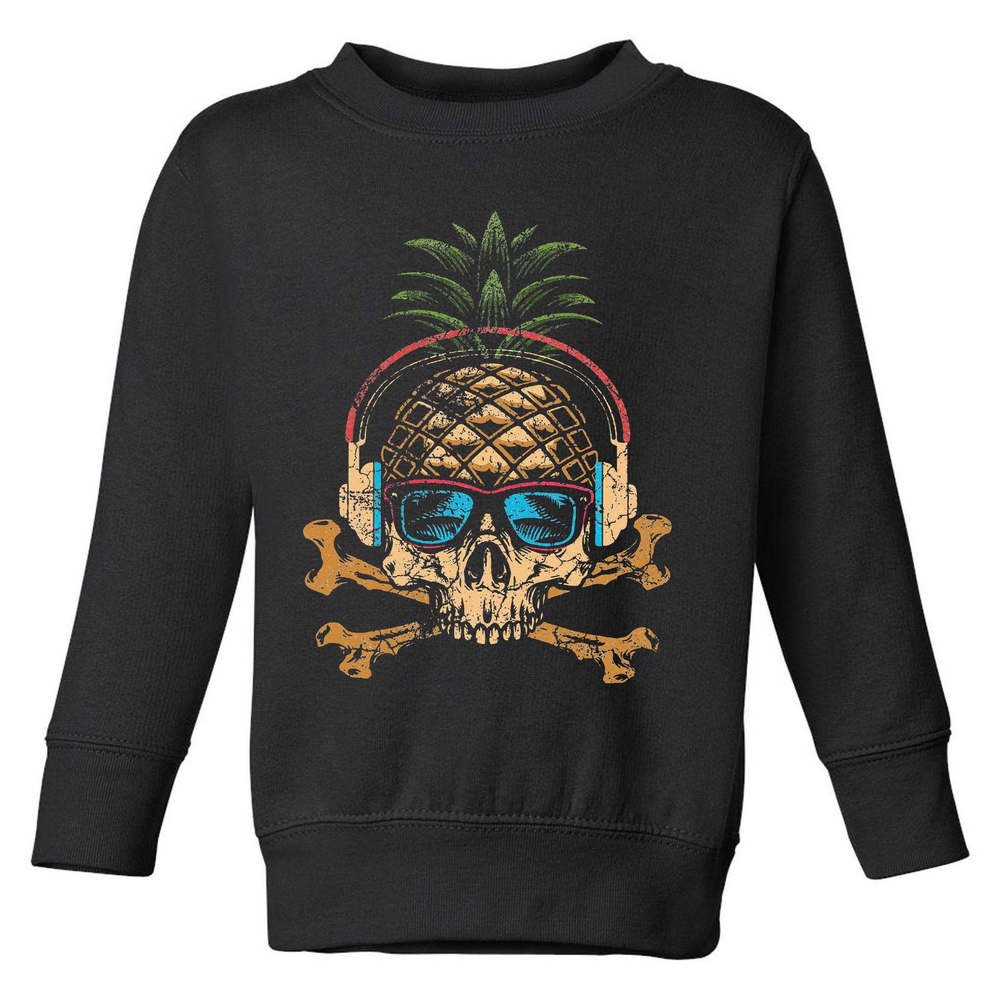 Pineapple DJ Skull Summer Vibes Gamer Hawaiian Sunglasses Toddler Sweatshirt