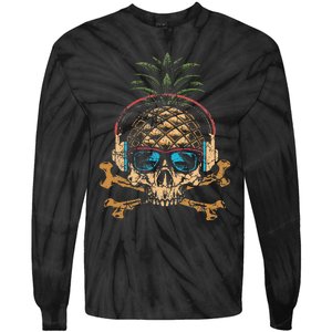 Pineapple DJ Skull Summer Vibes Gamer Hawaiian Sunglasses Tie-Dye Long Sleeve Shirt