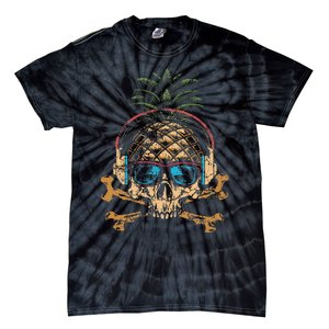 Pineapple DJ Skull Summer Vibes Gamer Hawaiian Sunglasses Tie-Dye T-Shirt