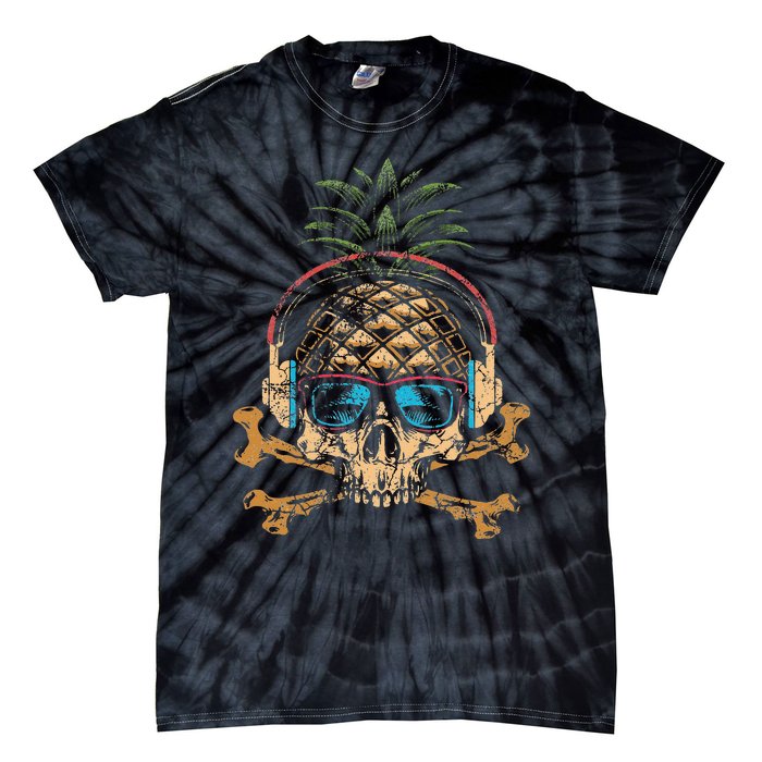 Pineapple DJ Skull Summer Vibes Gamer Hawaiian Sunglasses Tie-Dye T-Shirt