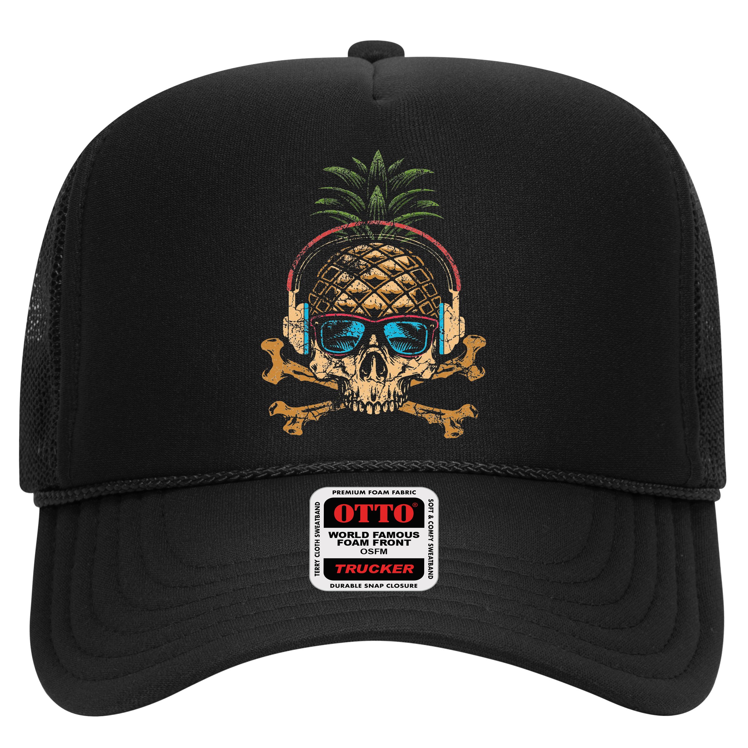 Pineapple DJ Skull Summer Vibes Gamer Hawaiian Sunglasses Hat