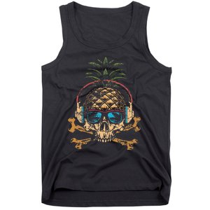 Pineapple DJ Skull Summer Vibes Gamer Hawaiian Sunglasses Tank Top