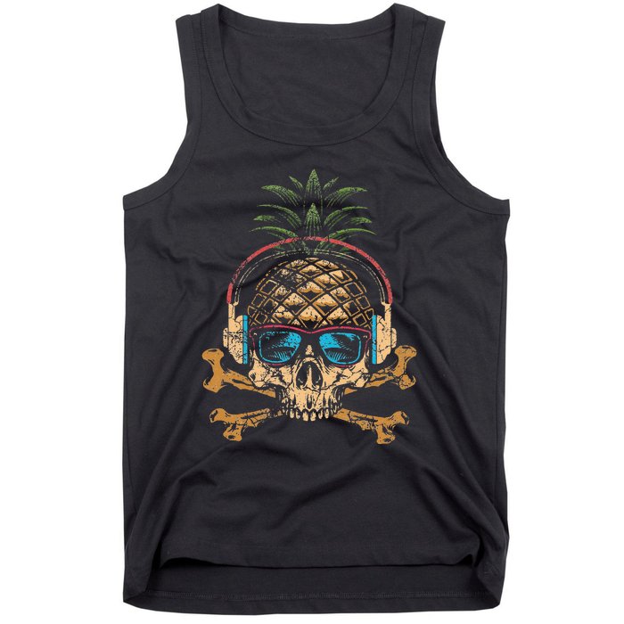 Pineapple DJ Skull Summer Vibes Gamer Hawaiian Sunglasses Tank Top