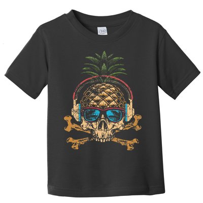 Pineapple DJ Skull Summer Vibes Gamer Hawaiian Sunglasses Toddler T-Shirt