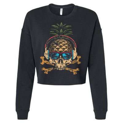 Pineapple DJ Skull Summer Vibes Gamer Hawaiian Sunglasses Cropped Pullover Crew