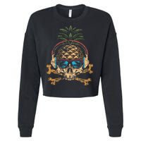 Pineapple DJ Skull Summer Vibes Gamer Hawaiian Sunglasses Cropped Pullover Crew