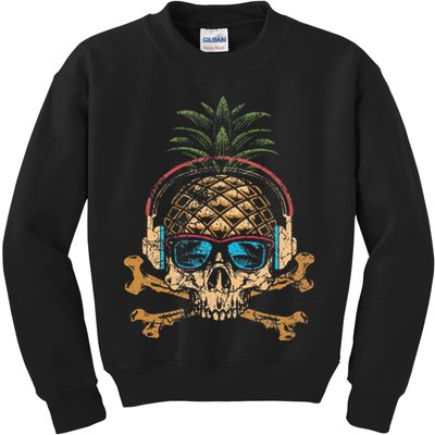 Pineapple DJ Skull Summer Vibes Gamer Hawaiian Sunglasses Kids Sweatshirt