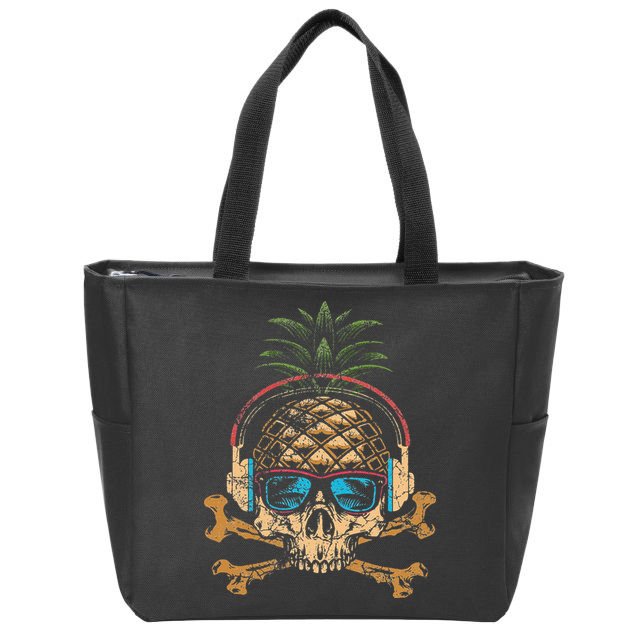 Pineapple DJ Skull Summer Vibes Gamer Hawaiian Sunglasses Zip Tote Bag