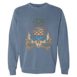 Pineapple DJ Skull Summer Vibes Gamer Hawaiian Sunglasses Garment-Dyed Sweatshirt