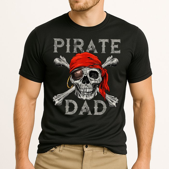 Pirate Dad Shirt Jolly Roger Skull & Crossbones Flag Cooling Performance Crew T-Shirt