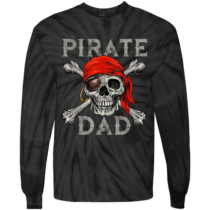 Pirate Dad Shirt Jolly Roger Skull & Crossbones Flag Tie-Dye Long Sleeve Shirt