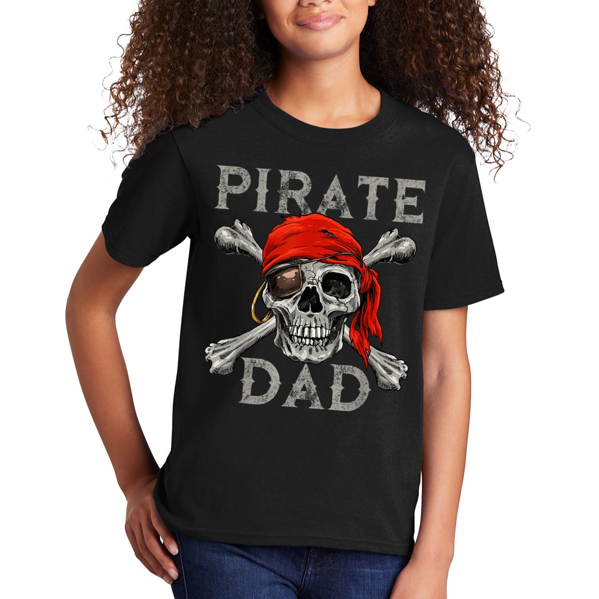 Pirate Dad Shirt Jolly Roger Skull & Crossbones Flag Kids T-Shirt
