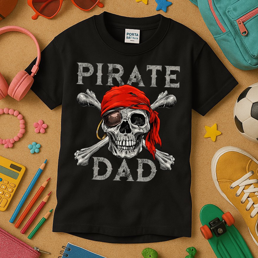 Pirate Dad Shirt Jolly Roger Skull & Crossbones Flag Kids T-Shirt