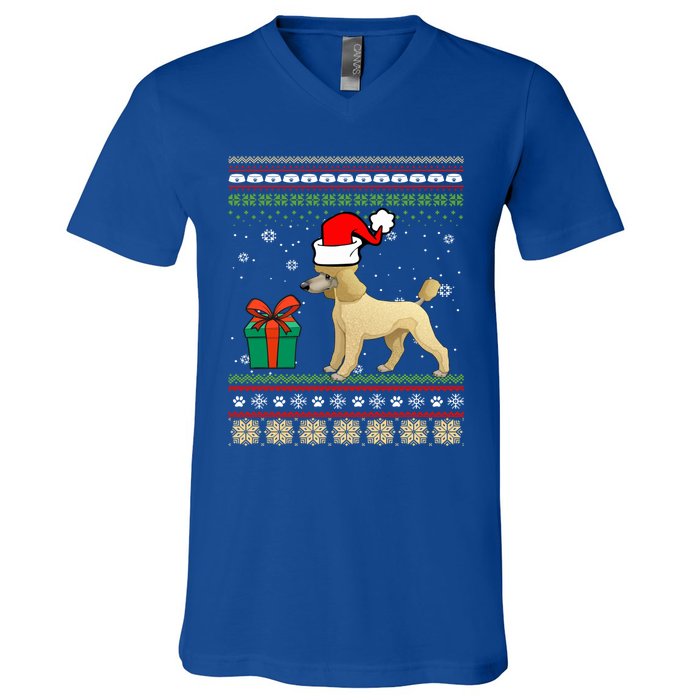 Poodle Dog Santa Hat Ugly Christmas Funny Dogs Lovers Xmas Cool Gift V-Neck T-Shirt