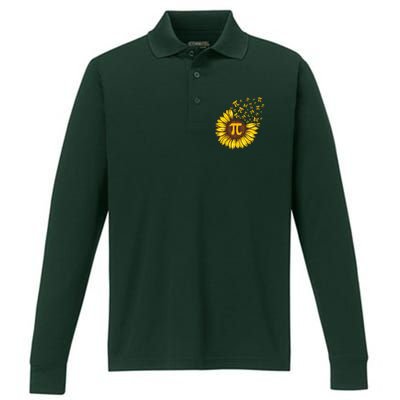 Pi Day Sunflower Floral Flower Performance Long Sleeve Polo