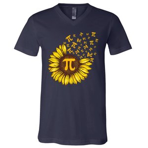 Pi Day Sunflower Floral Flower V-Neck T-Shirt