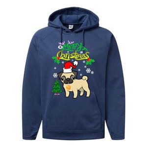 Pug Dog Santa Hat Funny Merry Christmas Dogs Lovers Xmas Meaningful Gift Performance Fleece Hoodie