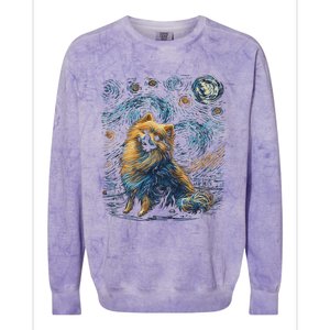 Pomeranian Dog Starry Night Dogs Lover Gifts Graphic Colorblast Crewneck Sweatshirt