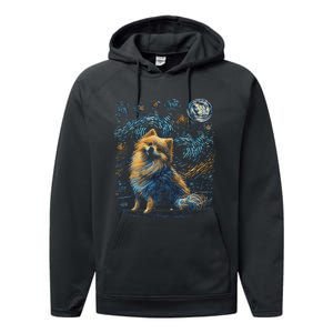 Pomeranian Dog Starry Night Dogs Lover Gifts Graphic Performance Fleece Hoodie