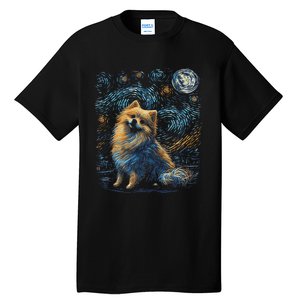 Pomeranian Dog Starry Night Dogs Lover Gifts Graphic Tall T-Shirt