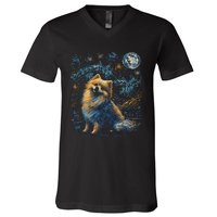 Pomeranian Dog Starry Night Dogs Lover Gifts Graphic V-Neck T-Shirt