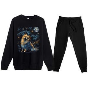 Pomeranian Dog Starry Night Dogs Lover Gifts Graphic Premium Crewneck Sweatsuit Set