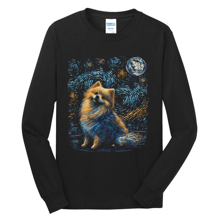 Pomeranian Dog Starry Night Dogs Lover Gifts Graphic Tall Long Sleeve T-Shirt